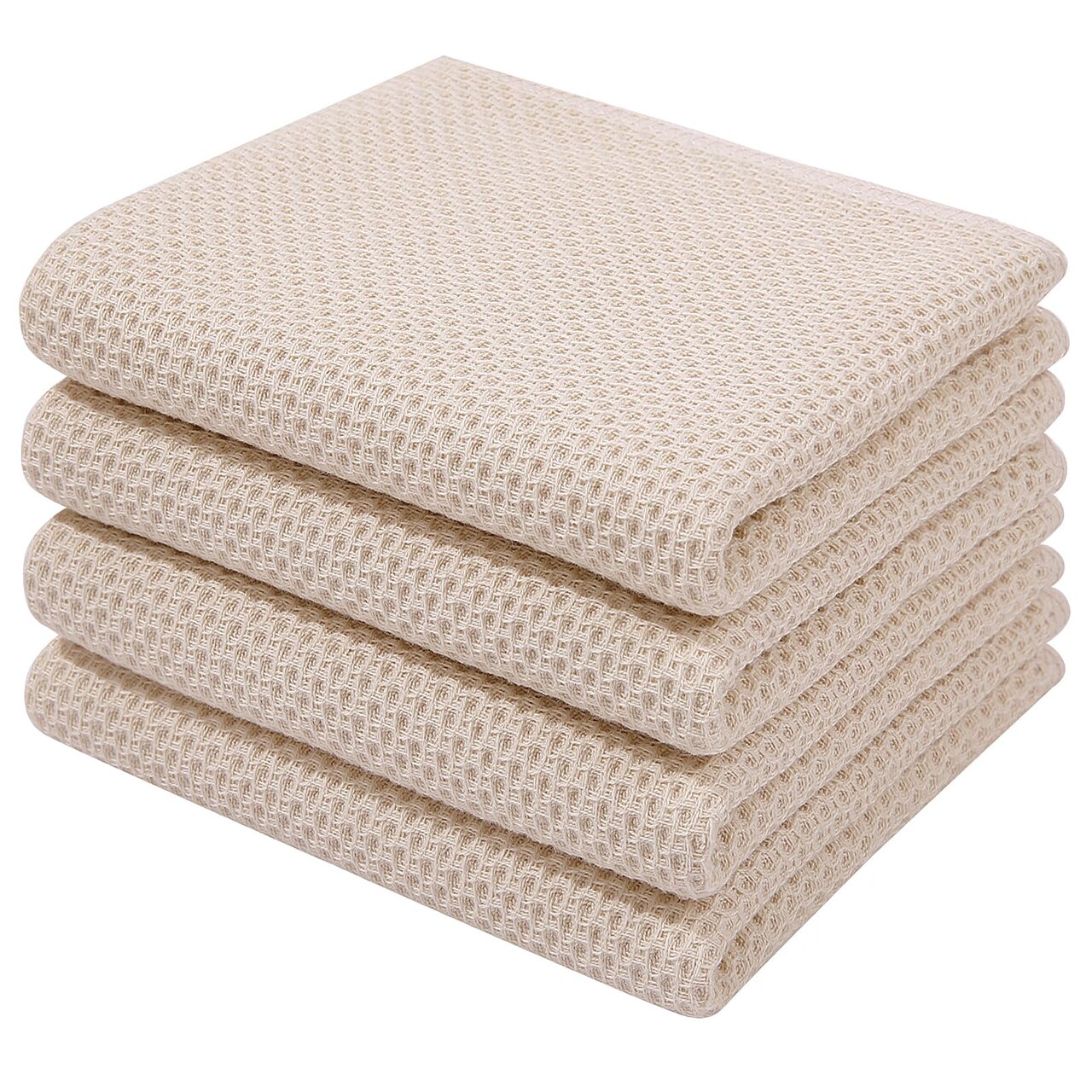Homaxy 100% Cotton Waffle Weave Kitchen Dish Towels, Ultra Soft Absorbent Quick Drying Cleaning Towel, 13 x 28 Inches, 4-Pack, Beige